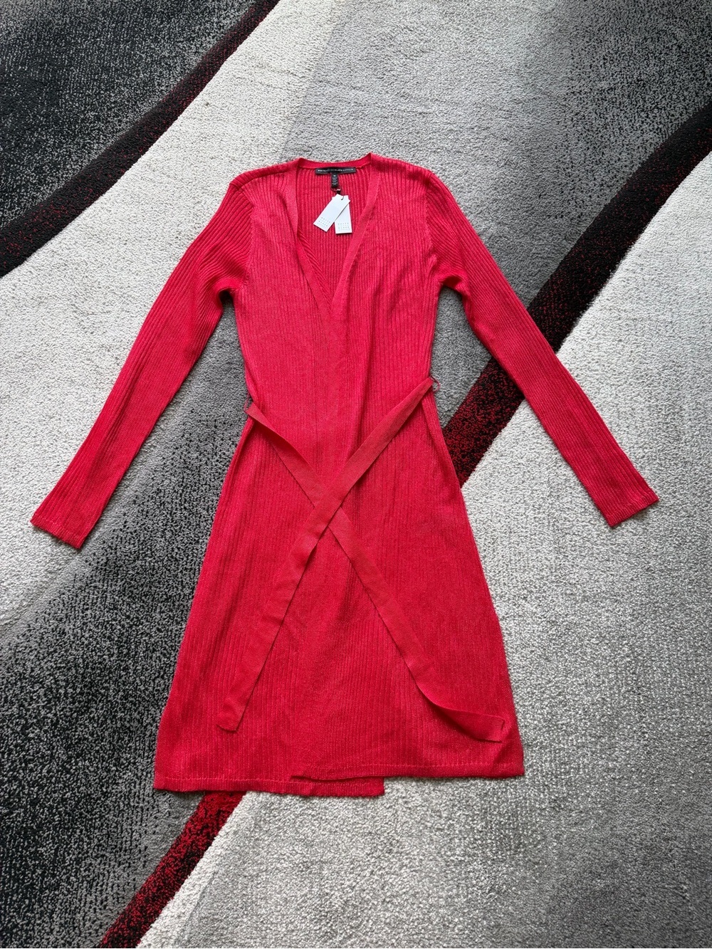 White House Black Market Red Long Sleeve Tie Belt Coverup
